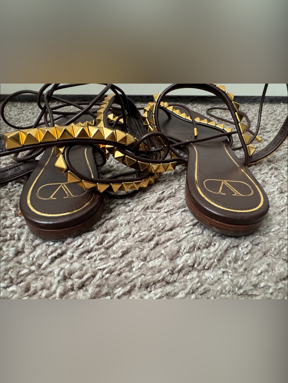 Valentino Garavani Brown Leather Rockstud No Limit Sandals - Picture 4 of 8